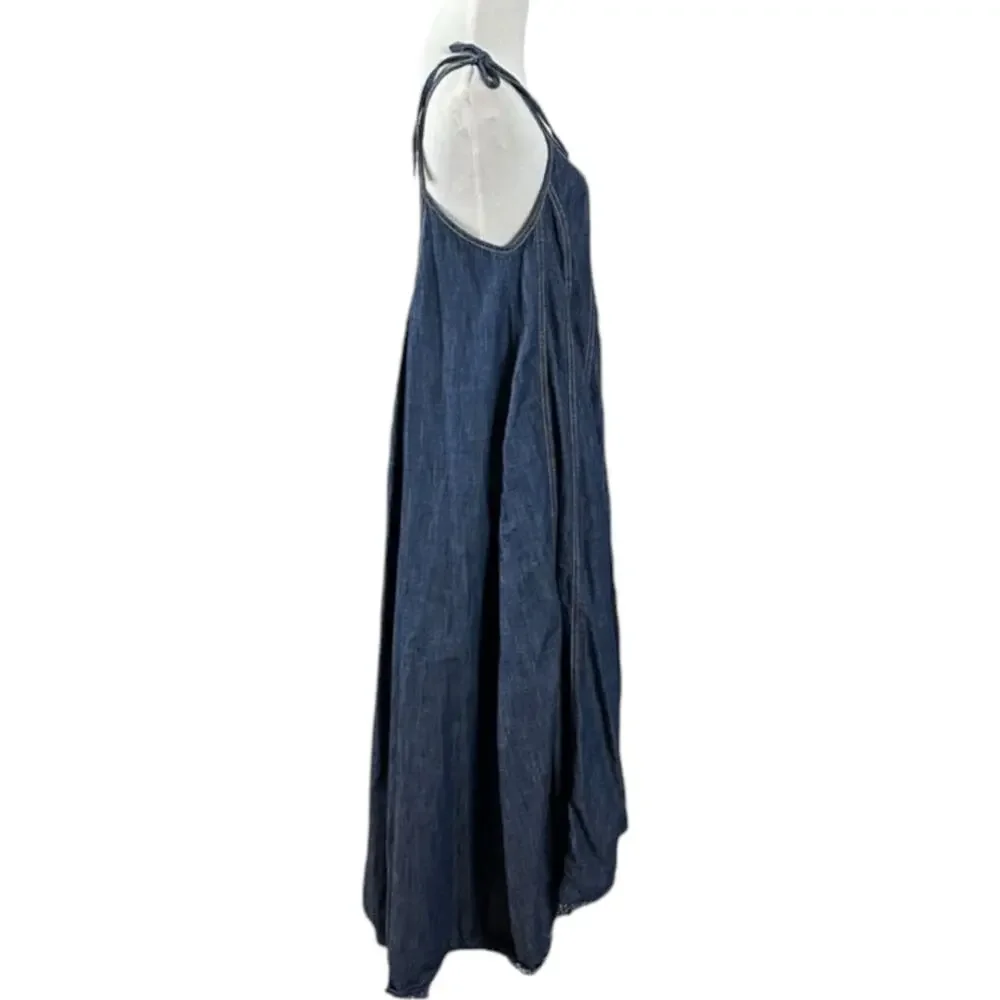 Free People Denim Dreams Midi Dress in 70s Blue Size XS Jean Jumper Retro NWT